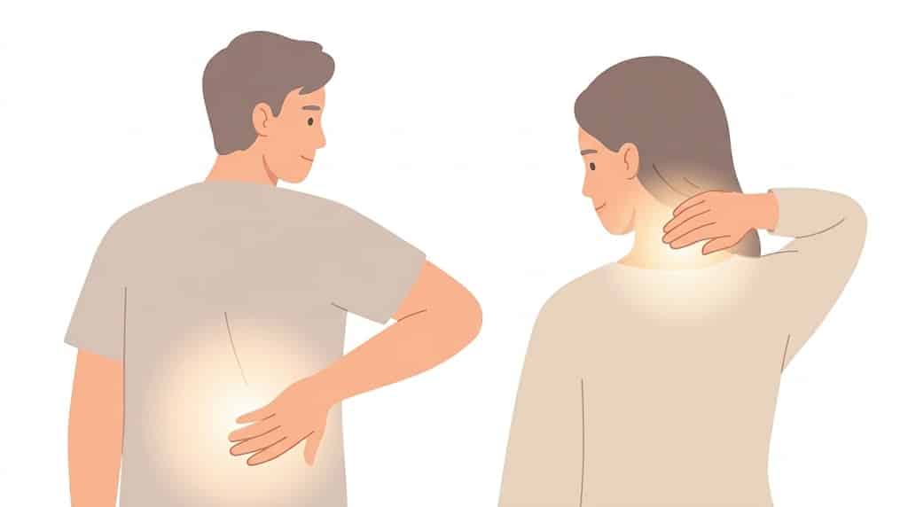 Deux personnes avec zones de douleur lumineuses, hypnose douleur chronique Vendee
