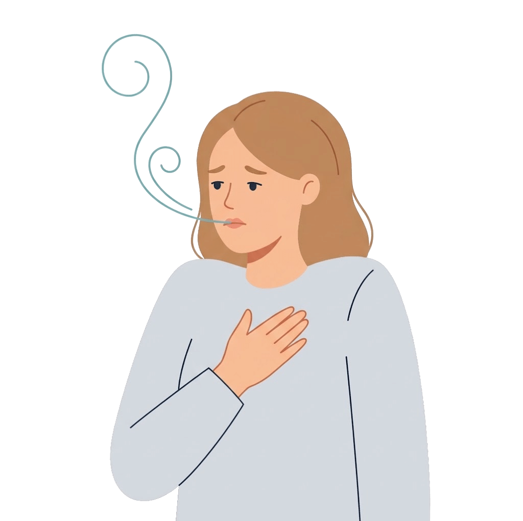Femme tendue, la main sur la poitrine, qui reprend son souffle : l'hypnose pour apaiser l'anxiété à Challans
