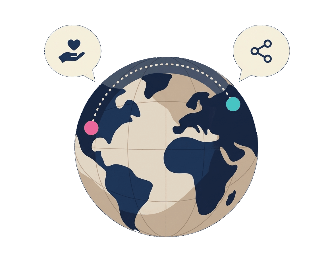 Deux points reliés sur un globe, pour une thérapie en français entre deux pays éloignés